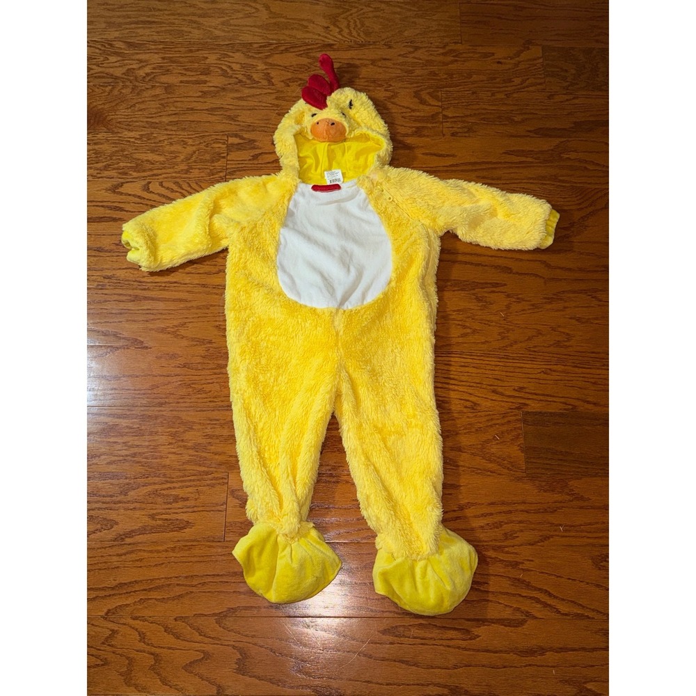 Toddler Chicken Costume Yellow Plush Hooded Jumpsuit 12-18M Halloween